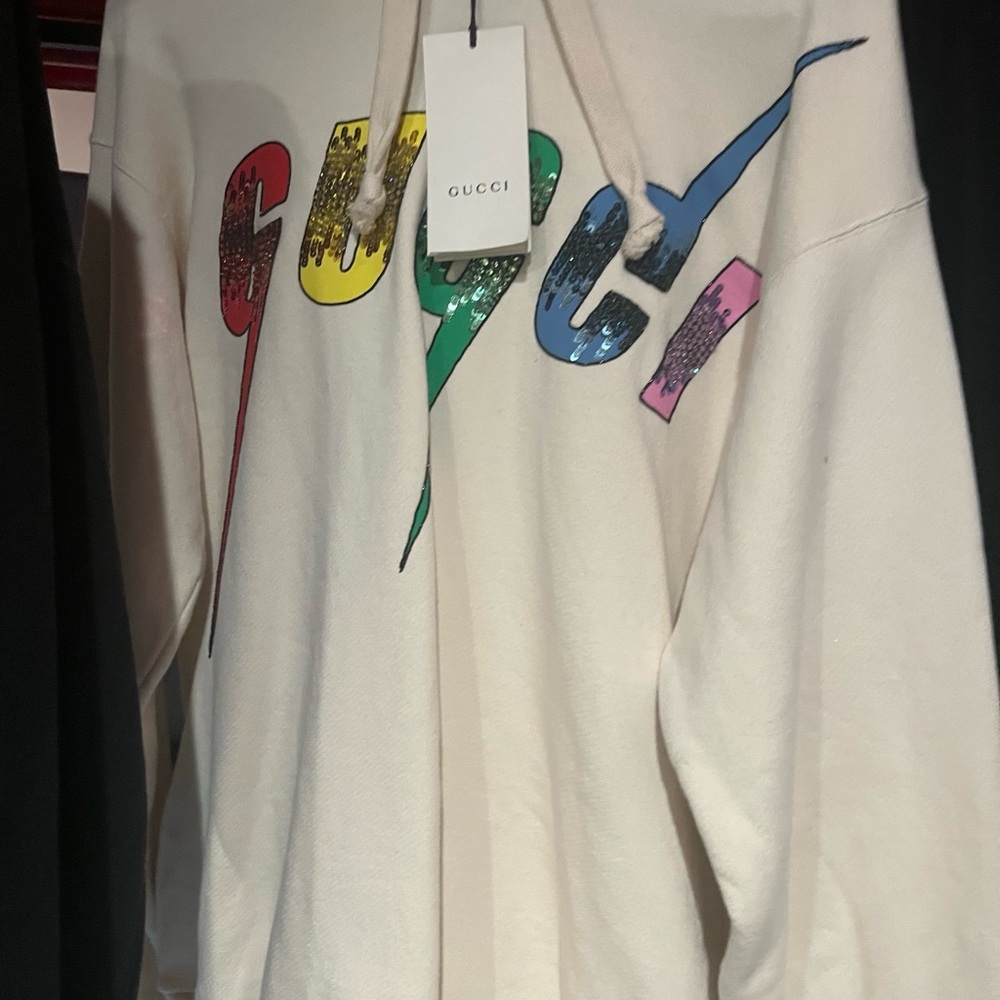Gucci White Hoodie with Vibrant Logo